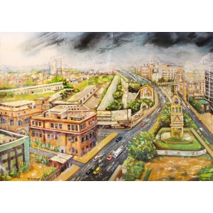 Hussain Chandio, 36 x 48 Inch, Acrylic on Canvas, Cityscape Painting-AC-HC-198
